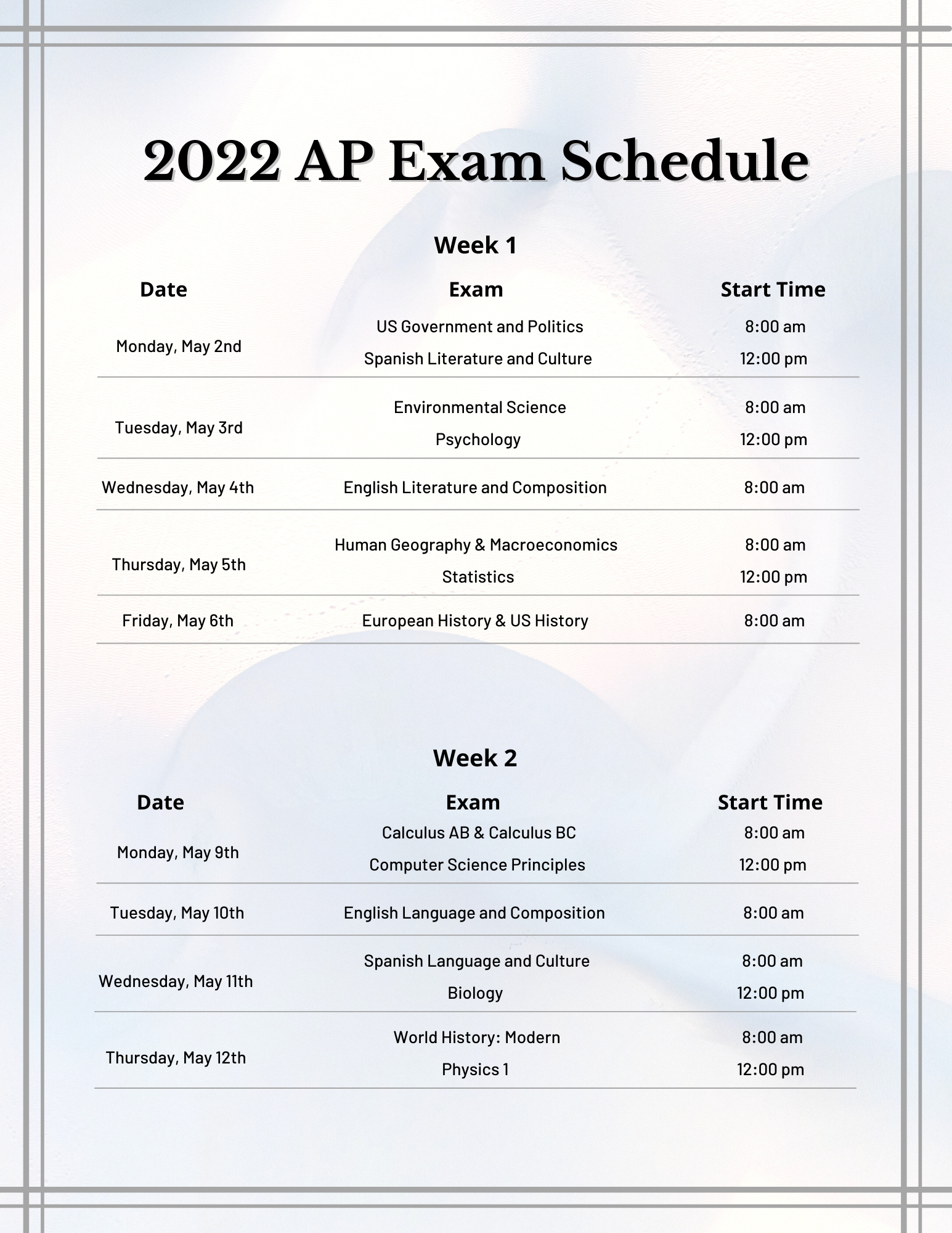 2022 Ap Schedule Academics / Ap Courses And Exams