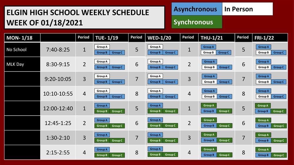 Schedule Week of January 18 Schedule Week of January 18