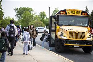 School bus passengers exiting 