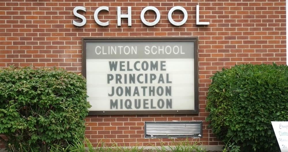  A sign outside Clinton Elementary welcoming its new principal