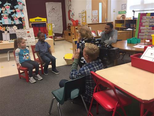 A documentary film crew interviews students at Lincoln Elementary School in Hoffman Estates. 