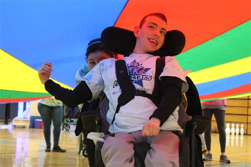 Enjoying the parachute at Canton Motor Day 